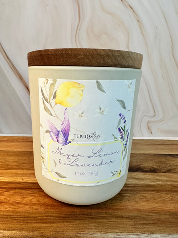 Meyer Lemon & Lavender Wood Wick Candle 14 oz.- Beige Vessel