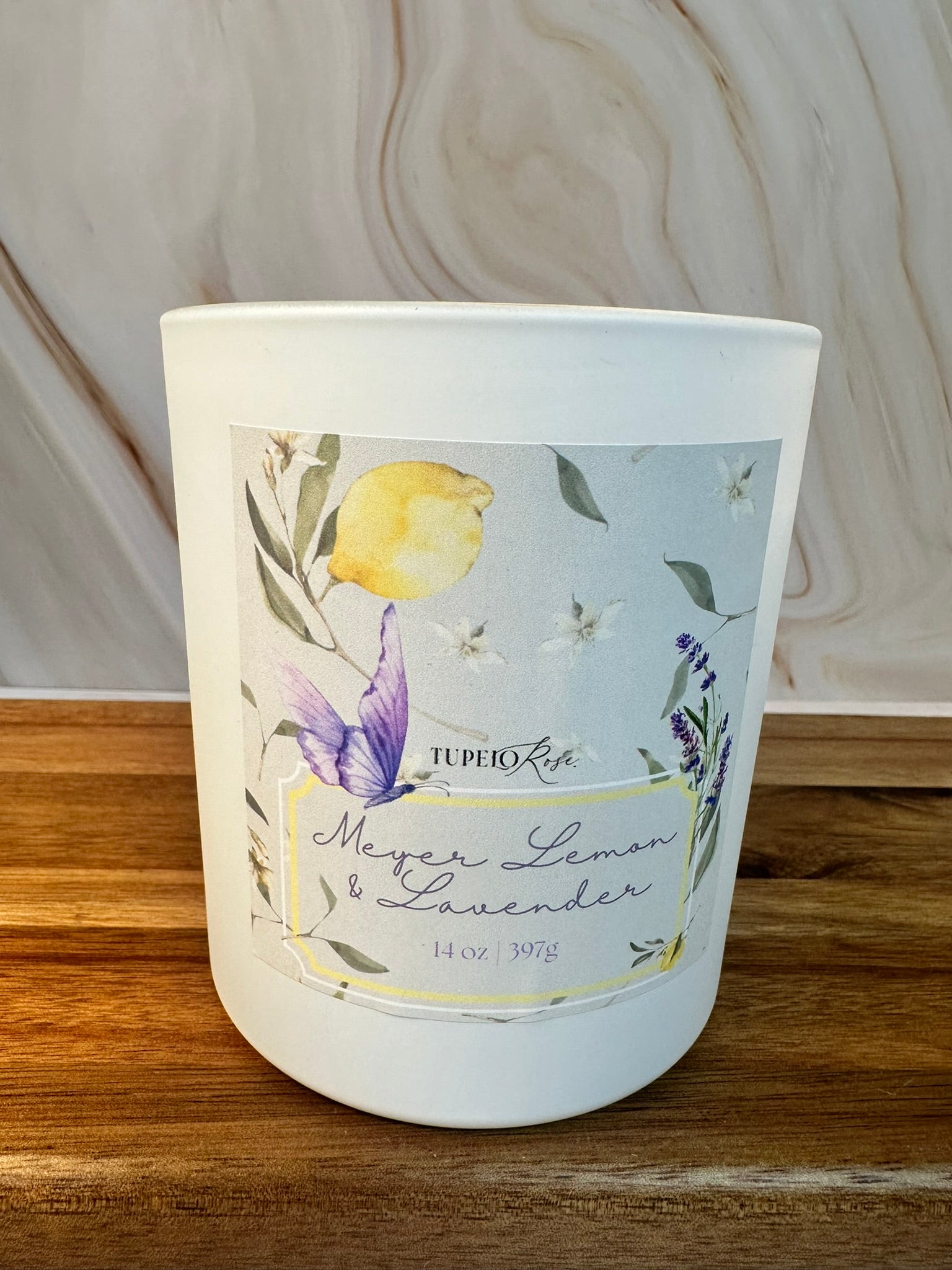 Meyer Lemon & Lavender Wood Wick Candle 14 oz.- White Vessel