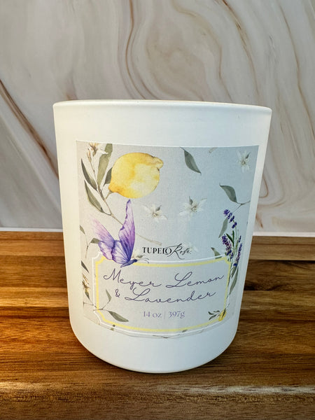 Meyer Lemon & Lavender Wood Wick Candle 14 oz.- White Vessel