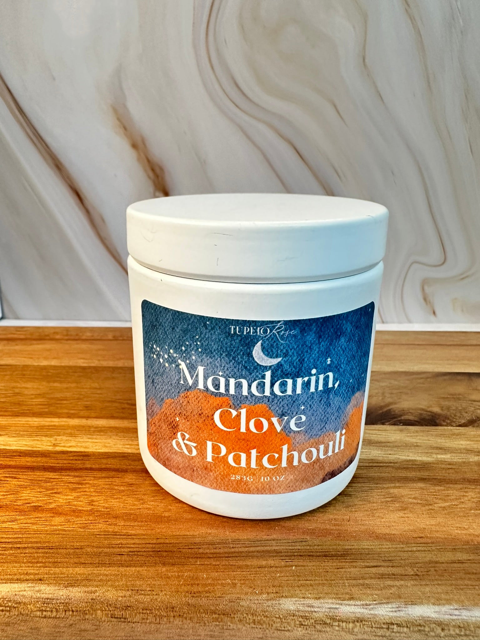 Mandarin Clove & Patchouli White Tin Candle