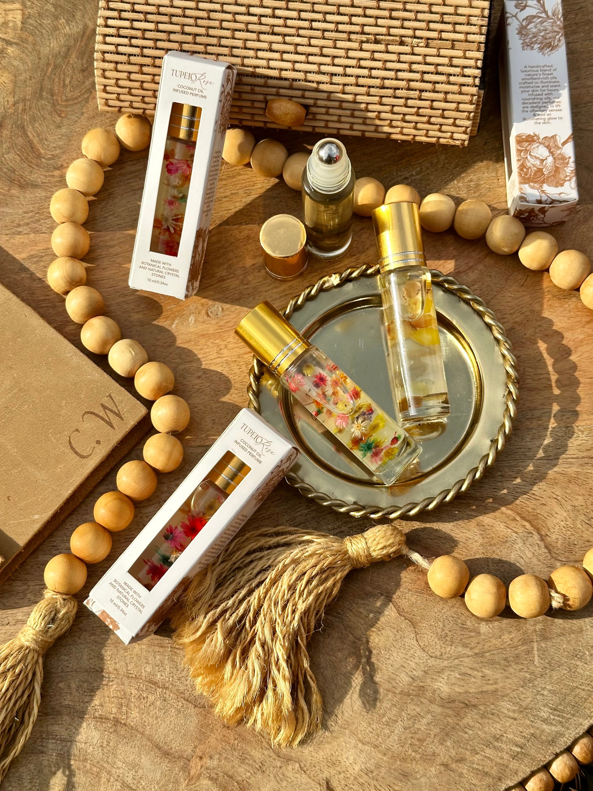 Perfume Roll-on with Flowers- Coconut Oil infused – Tupelo Rose