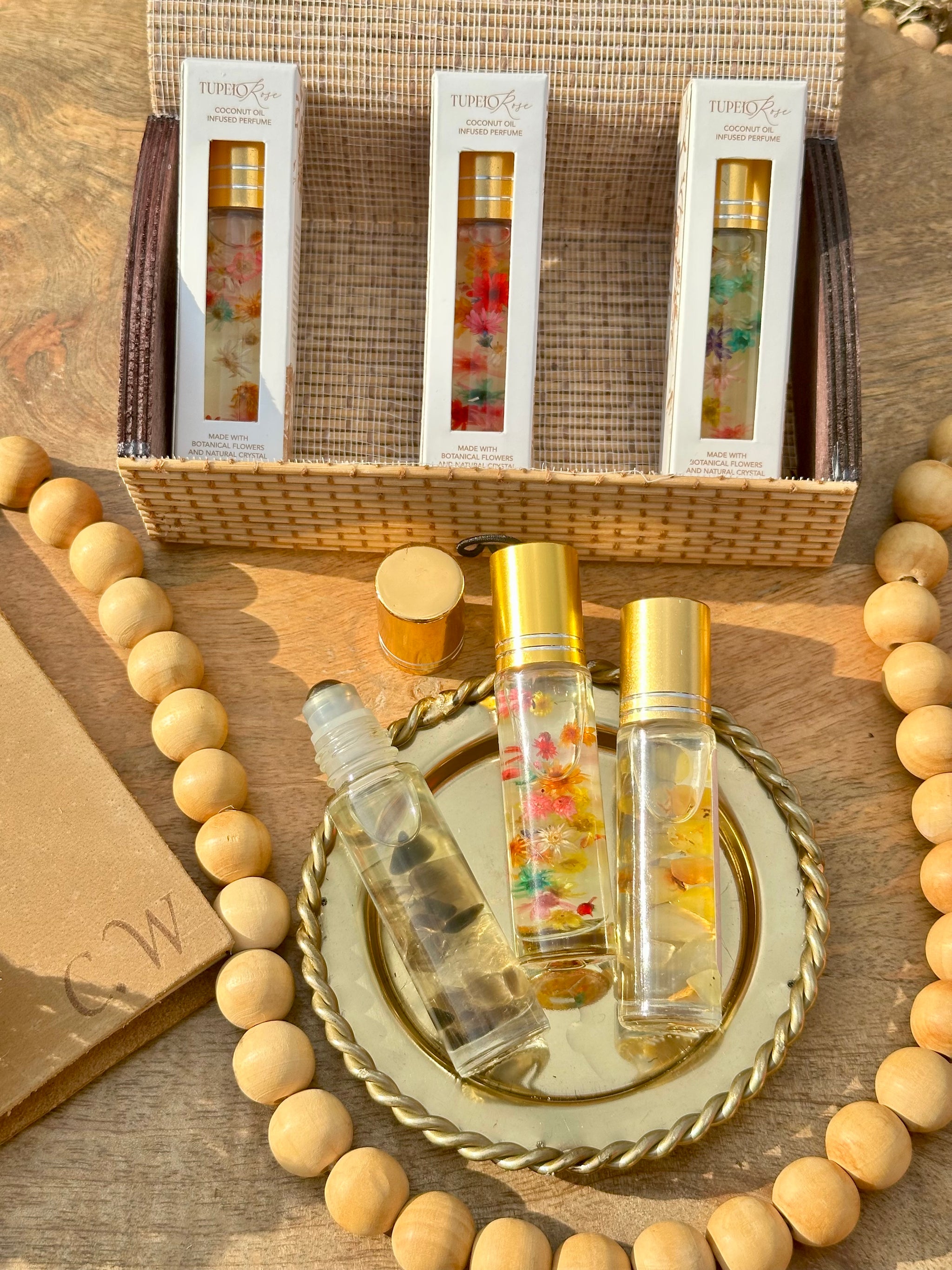 Perfume Roll-on with Flowers- Coconut Oil infused – Tupelo Rose