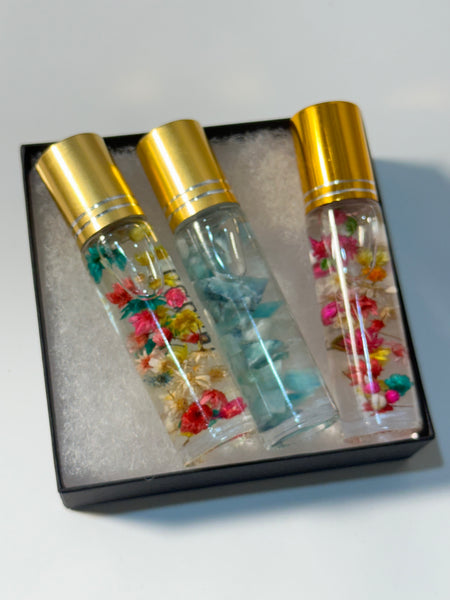 Crystal and Coconut Oil Infused Botanical Perfume Roll-On Set of 3