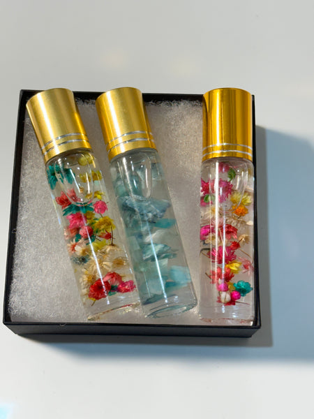 Crystal and Coconut Oil Infused Botanical Perfume Roll-On Set of 3